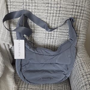 Athleta All About Sheen Small Crossbody Bag Slate Blue Gray Grey NWT